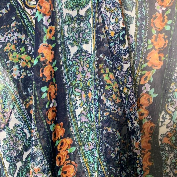 Band of Gypsies Short Sleeve Kimono Boho Paisley Floral Print Blue Orange Sm/Med - Picture 5 of 5